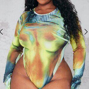 Plus Multi Body Print High Leg Bodysuit